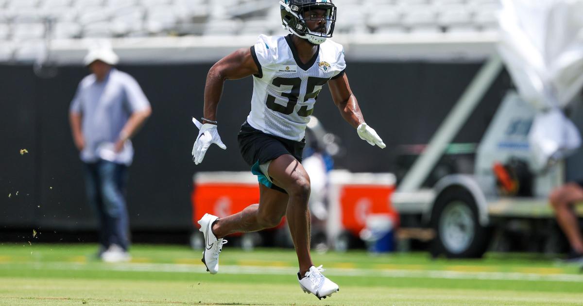Ayo Oyelola in Jacksonville Jaguars number 35 practice kit, pictured for the Telegraph & Argus profile